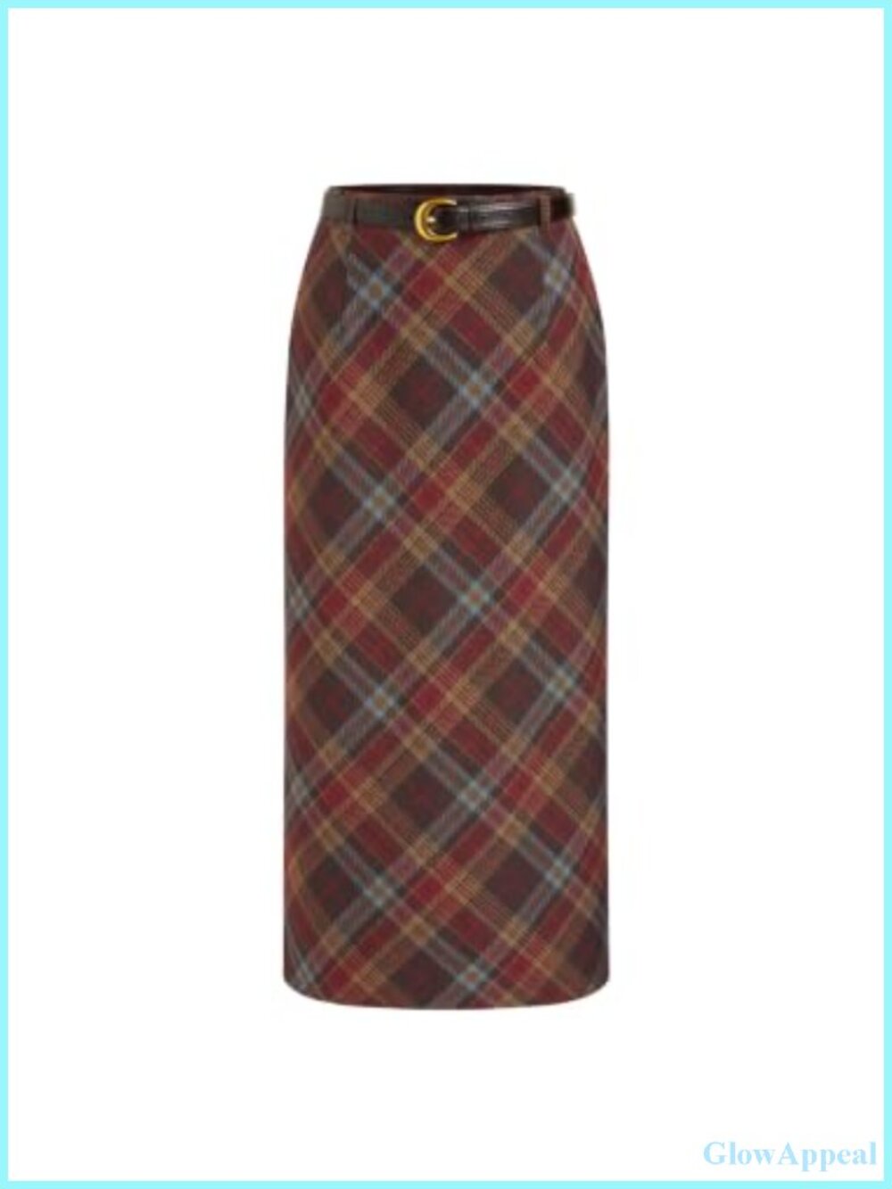 Plaid Midi Skirt Woven Cotton Polyester Belted A Line